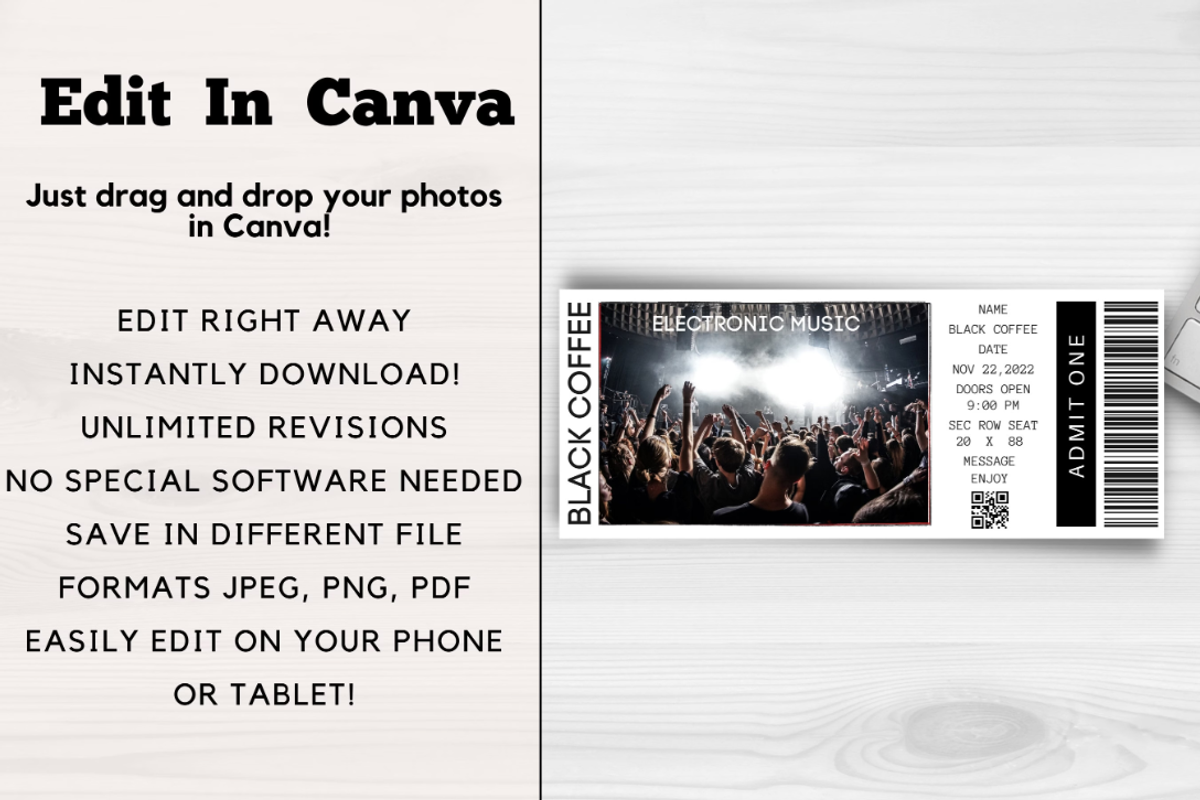 Editable Concert Ticket Template, an Invitation Template by YasdeyDesigns (Photo 5 of 8)