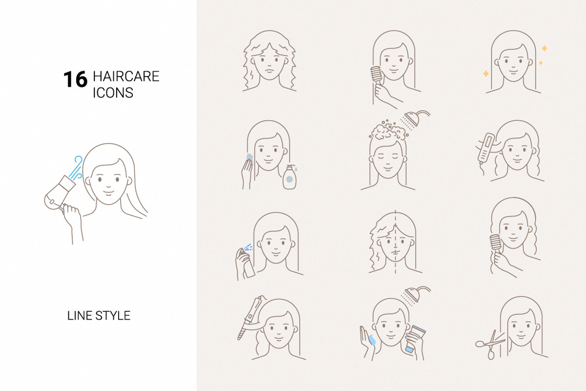Haircare and treatment icons, an Outline Icon by mayrum (Photo 1 of 2)