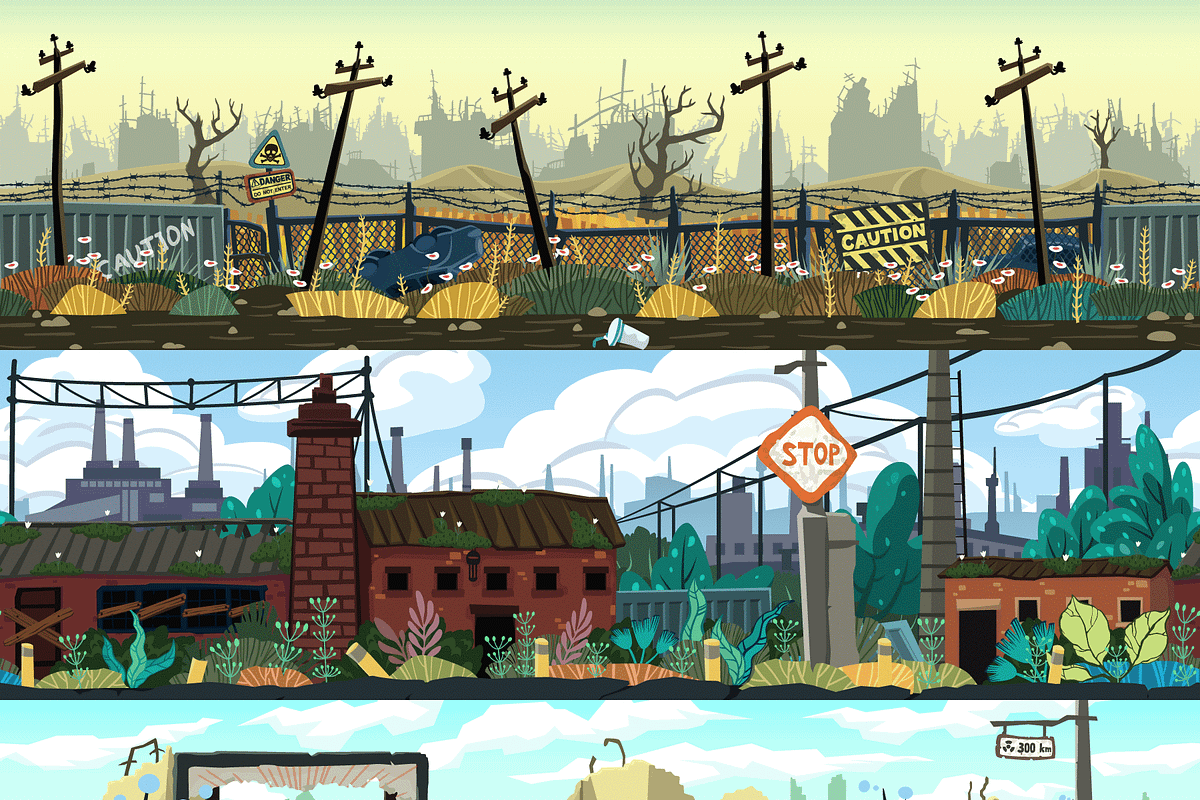 Cartoon postapocalipse parallax set, an Illustration by SHMEL_Studio (Photo 4 of 5)