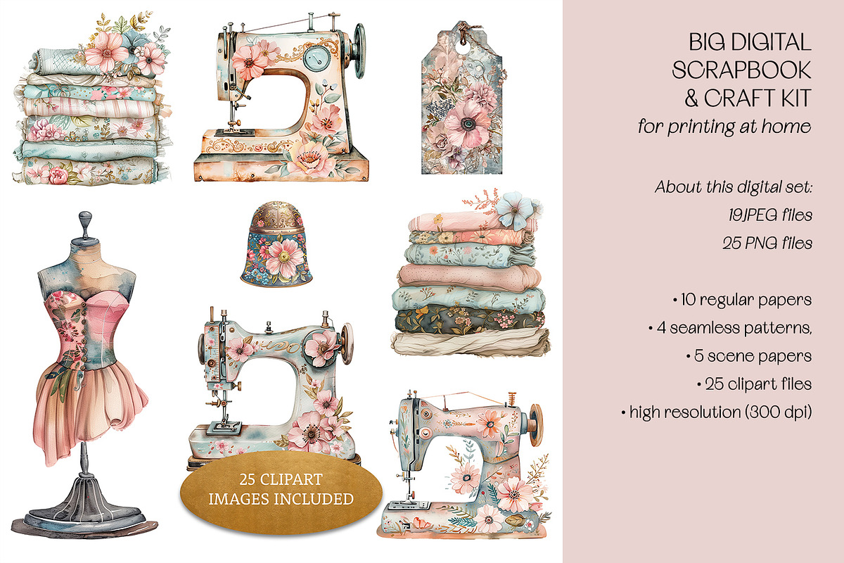The Joy Of Sewing Scrapbook Kit, a Decorative Illustration by The Dutch Lady Designs (Photo 5 of 9)