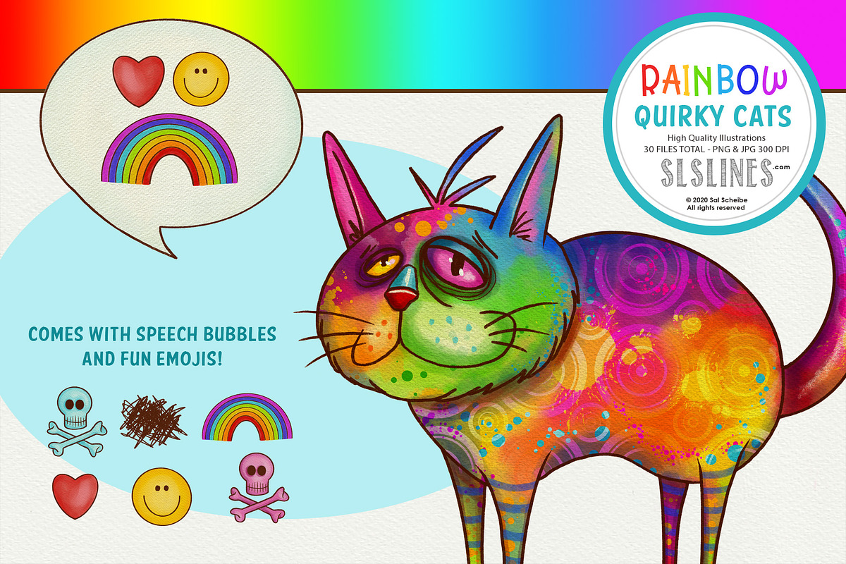 Rainbow Quirky Cat Illustrations PNG, an Animal Illustration by SLS Lines (Photo 8 of 9)