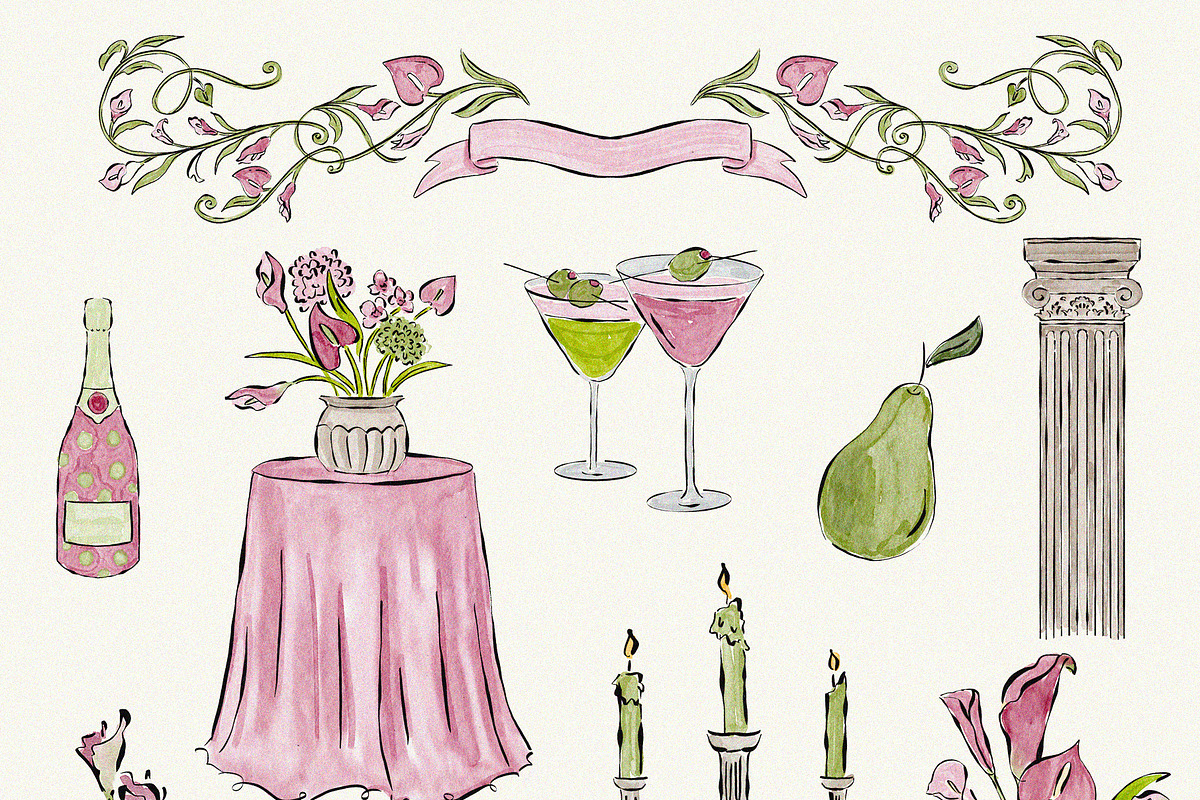 Chartreuse & Pink Wedding Clipart, an Object Illustration by Teresa Art Store (Photo 6 of 7)