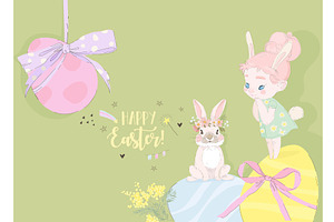 Happy Easter Greeting Card with Cute, an Object Illustration by Maria Starus