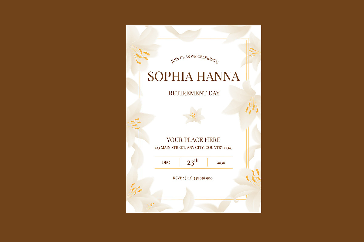 White Floral Retirement Invitation, a Card Template by Neermana (Photo 2 of 4)