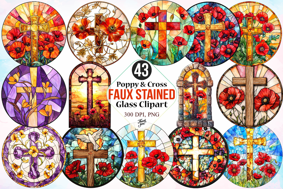Poppy & Cross Faux Stained Glass PNG, a Seasonal Illustration by Canvas Craft (Photo 1 of 3)