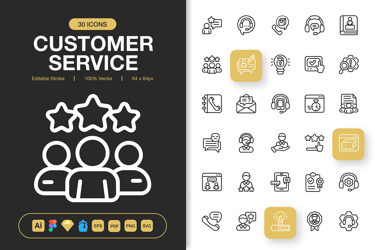 Customer Service Icons, an Outline Icon by Spacepixel Creative