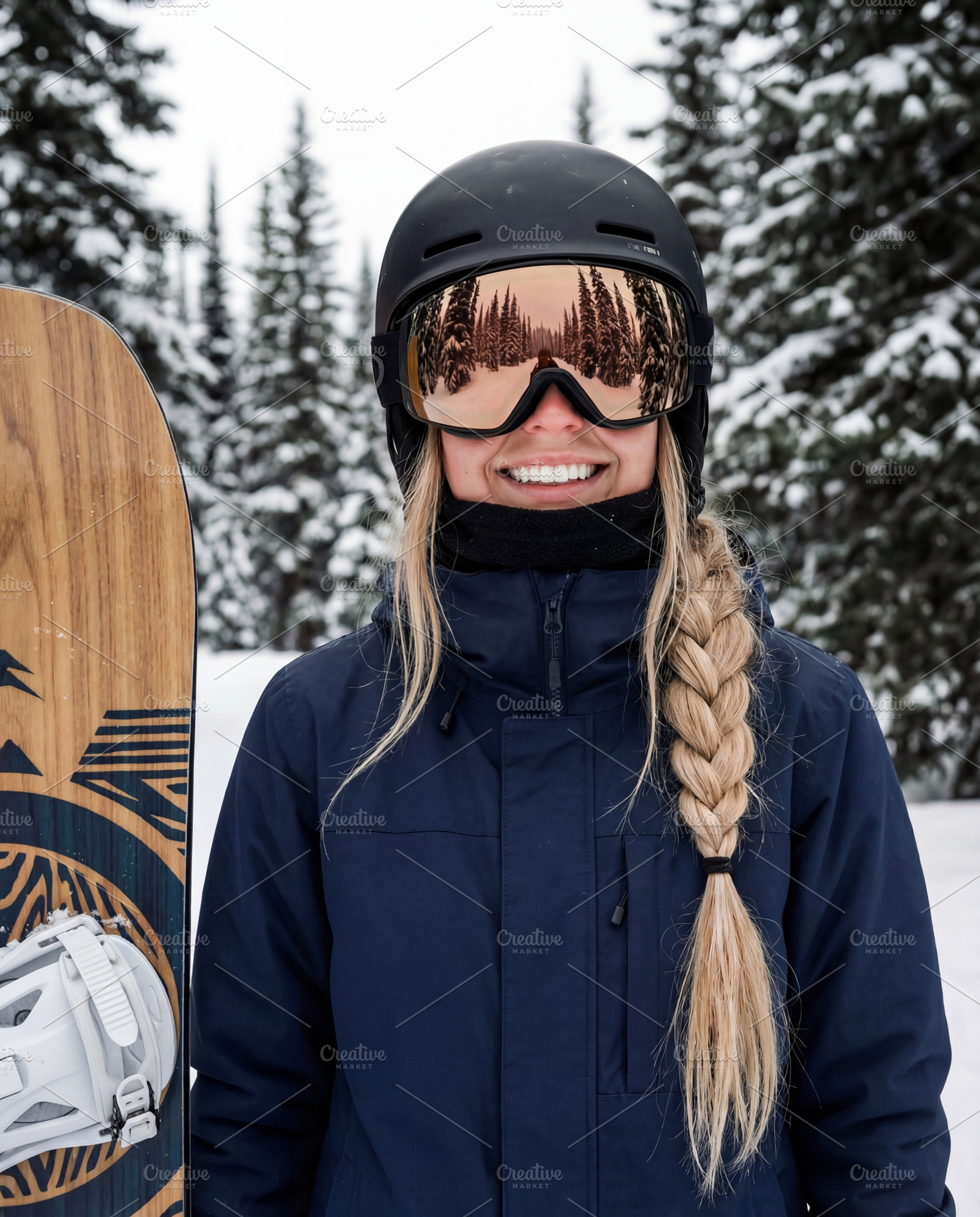 Happy Female Snowboarder with Gear, a Sports & Recreation Photo by Virgo Studio