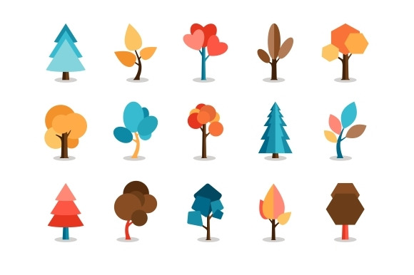 Vector Colored Tree Icons Set