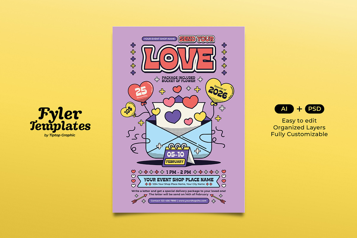 Send Your Love Valentine's Flyer, a Flyer Template by Tiptop Graphic (Photo 1 of 5)