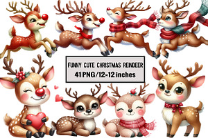 Funny Cute Christmas Reindeer, an Illustration by Design Market
