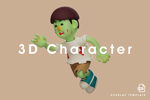 3D Zombie Cartoon With Running Poses