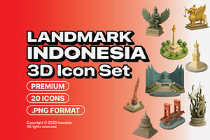 3D INDONESIA LANDMARK Icons Set, a Solid Icon by Iwanistic