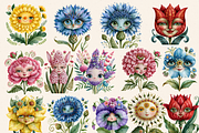 Surreal Flower Faces Clipart& Papers, a Seasonal Illustration by Daring Digies (Thumbnail 4 of 11)