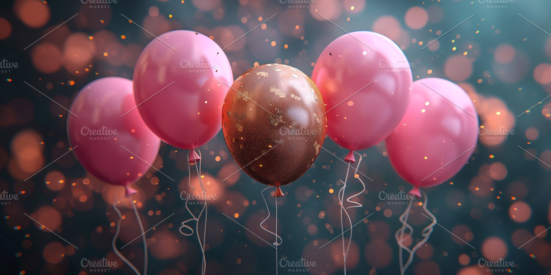 Colorful celebration: a cluster of pink balloons with a standout gold-speckled, a Business Photo by ImageMir