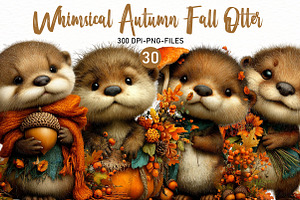 Whimsical Autumn Fall Otter Clipart, a Seasonal Illustration by Designworld