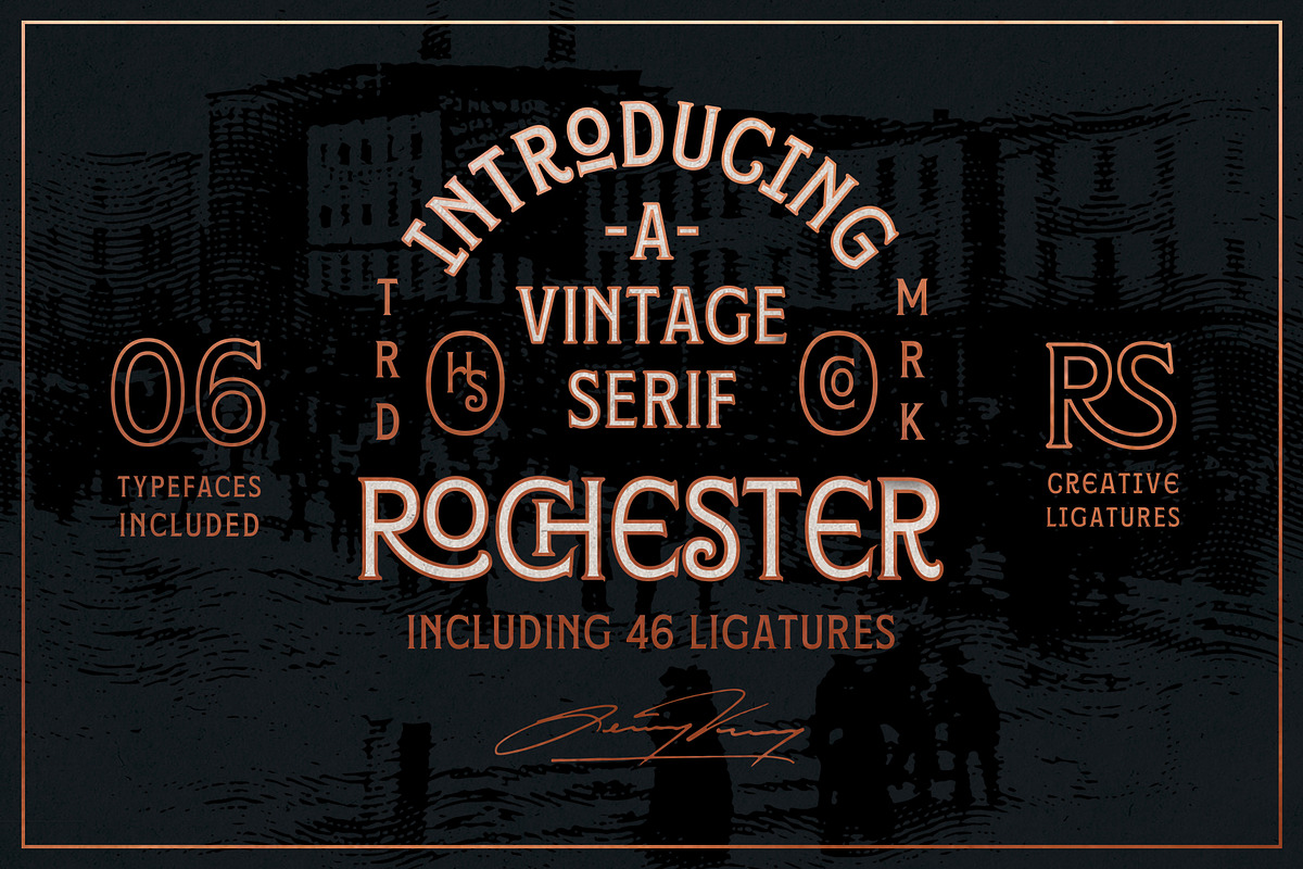 Rochester - with 46 Ligatures, a Serif Font by Hustle Supply Co. (Photo 1 of 7)