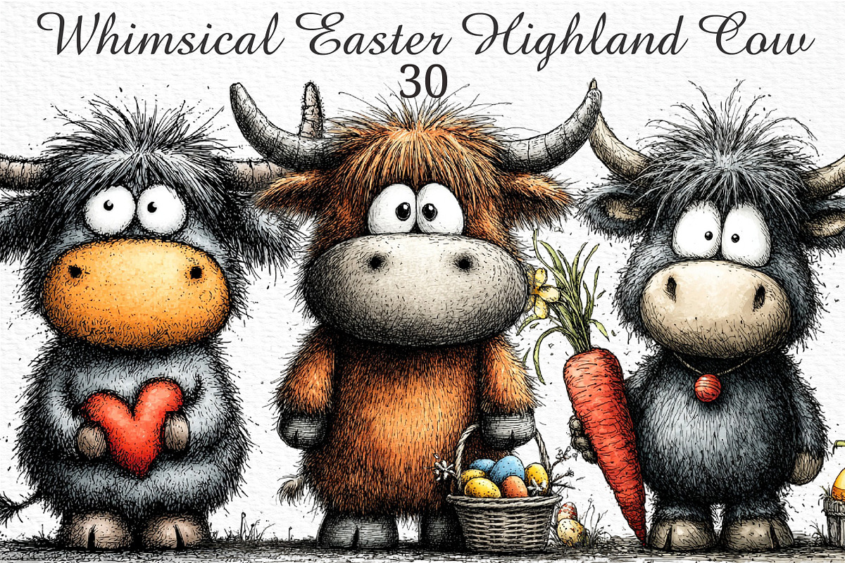 Whimsical Easter Highland Cow PNG, an Illustration by Craft Nest (Photo 1 of 11)