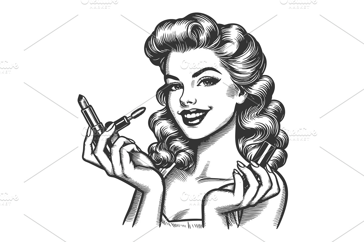 Woman Holding Lipstick and Mascara, a Person Illustration by AlexArt
