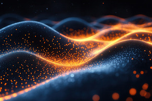 Vibrant orange particles flowing acr, a Photo by Tanuart