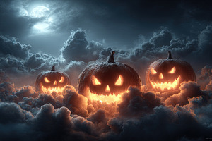 Spooky Jack O’Lanterns In Clouds, a Holiday Photo by Ales Munt