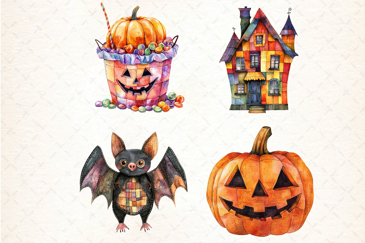 Cute Patchwork Halloween Clipart, an Illustration by DreamCafeArt (Photo 5 of 5)