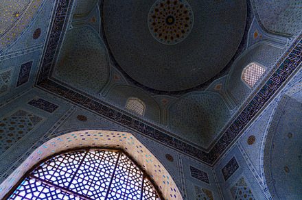 Ornament of the dome and interior of the Bibi Hanum mosque in Sa, an Abstract Photo by Eugene_Photo
