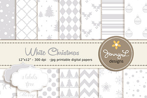 White Christmas Digital Papers, a Pattern Graphic by JennyL Designs