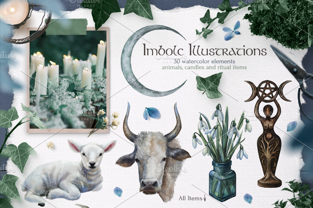 Imbolc Celtic Winter Watercolor Set, a Texture Illustration by Fluffy Unicorn (Photo 4 of 13)