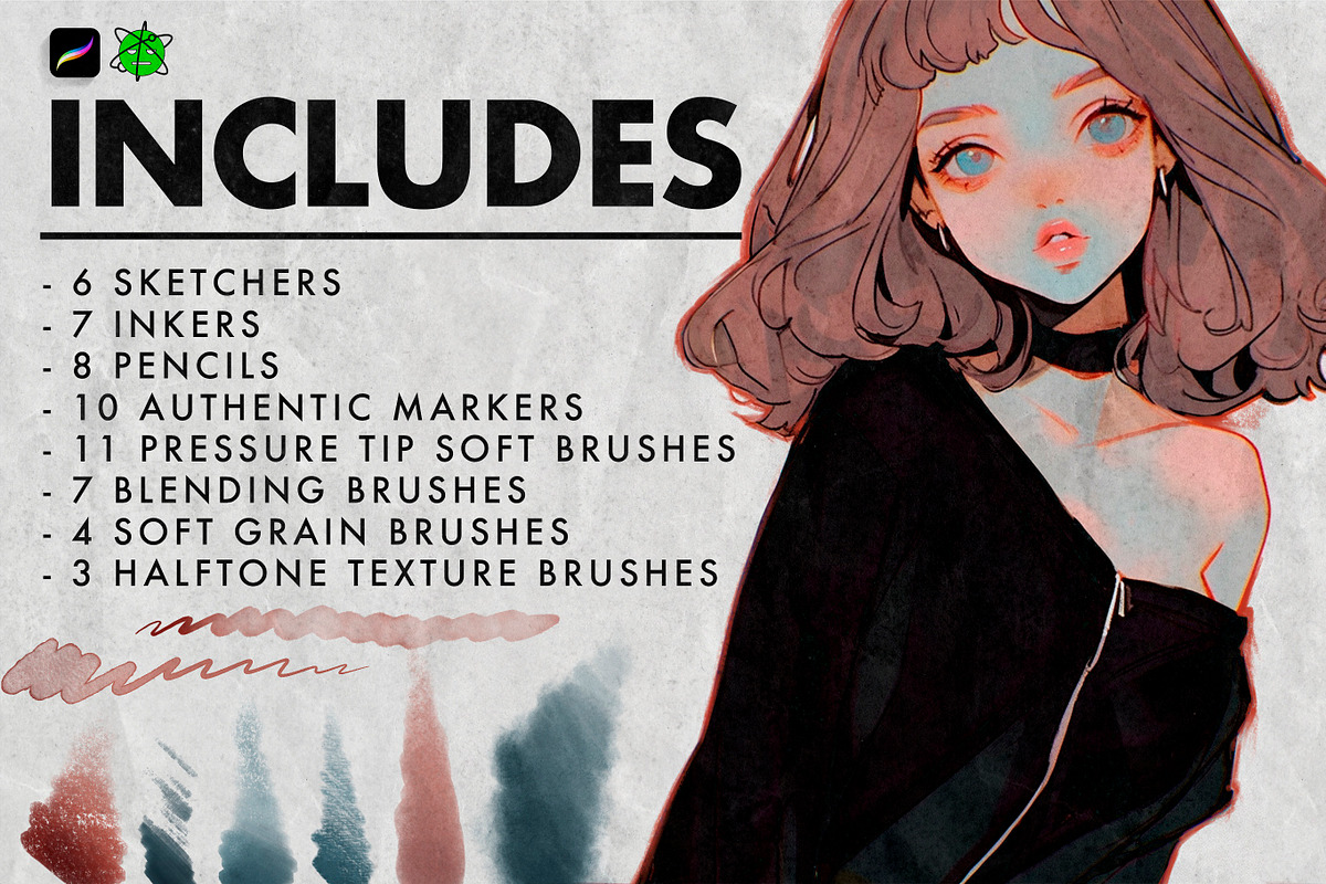 Anime Soft Style Procreate Brushes, a Brush Add-On by Nuclear Brushes (Photo 2 of 7)