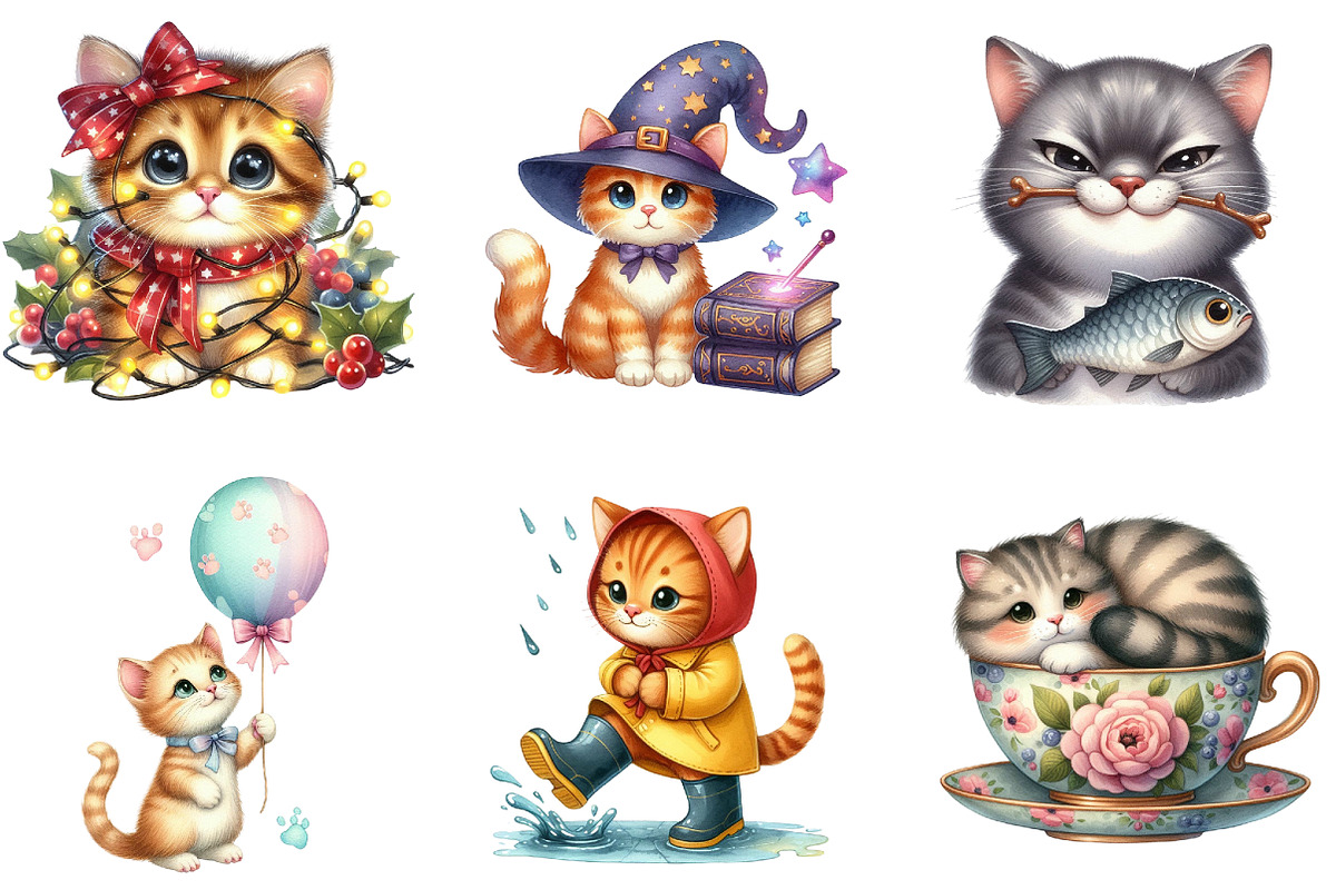 Cute Cat Sublimation Clipart, an Illustration by DreamArtGraphic (Photo 4 of 4)