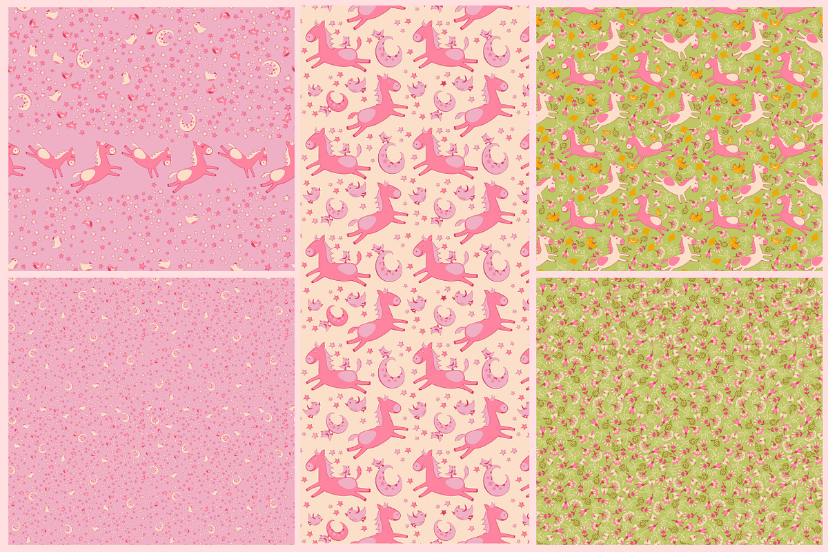 Patterns with horses and flowers, a Pattern Graphic by BondarenkoNat (Photo 2 of 2)