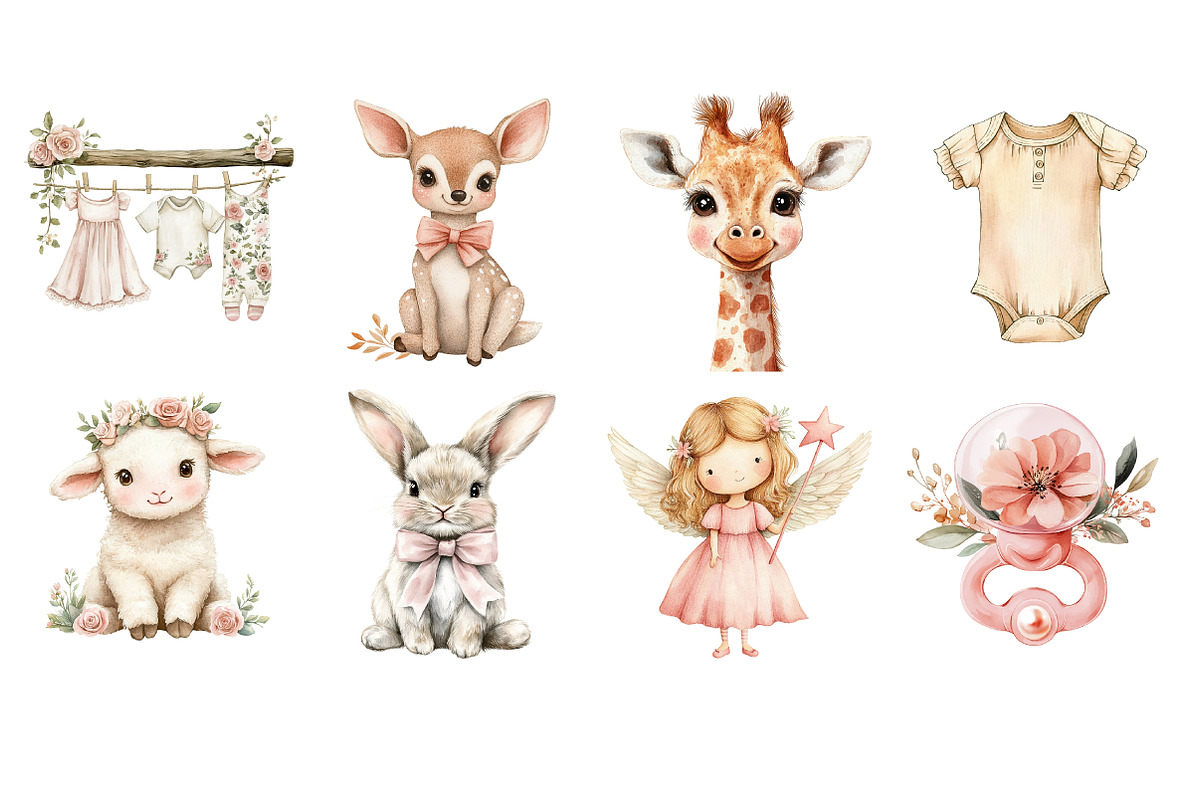 Watercolor Baby Birl Clothesline Cli, a Seasonal Illustration by Design Market (Photo 6 of 6)