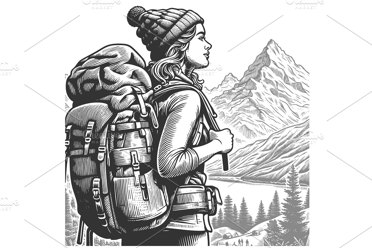 Female Hiker Admiring Majestic, an Illustration by AlexArt