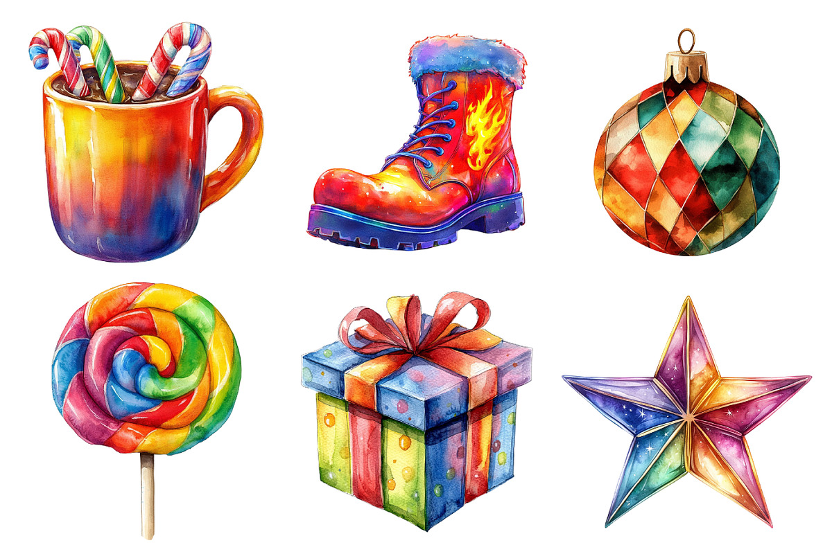 Watercolor Funky Christmas Clipart, an Illustration by Daily.Designs (Photo 2 of 5)