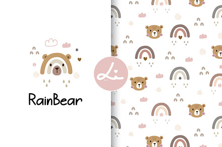 Set of pattern with cute bear, a Pattern Graphic by lindoet23