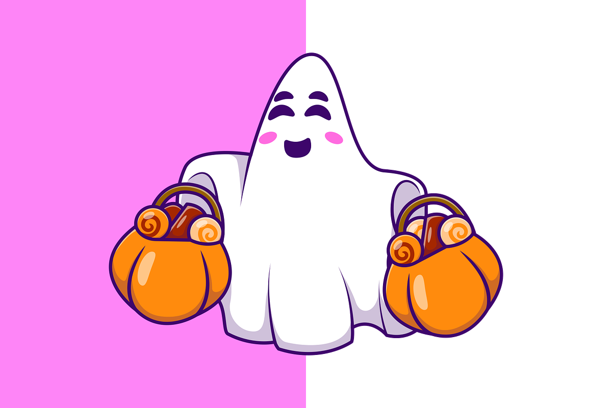 Cute Ghost Bring Candy Basket, a Food Illustration by Artstorystudio (Photo 2 of 3)