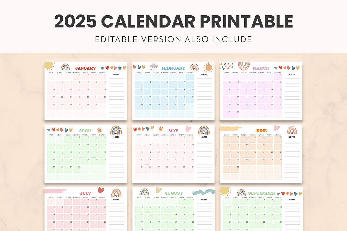 Calendar 2025 Printable | Template, a Flyer Template by Emilly Studio (Photo 1 of 5)