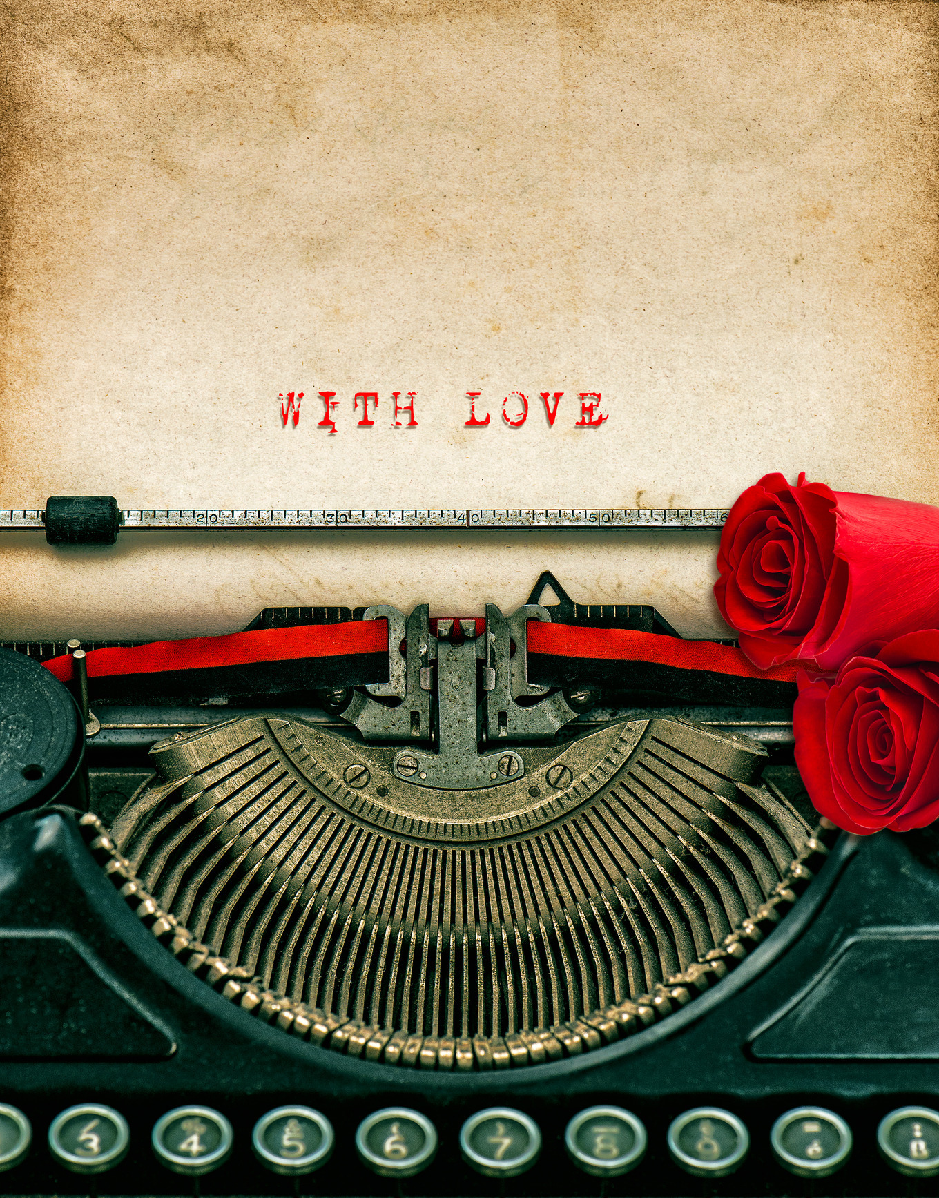 Vintage typewriter and red roses, a Holiday Photo by LiliGraphie
