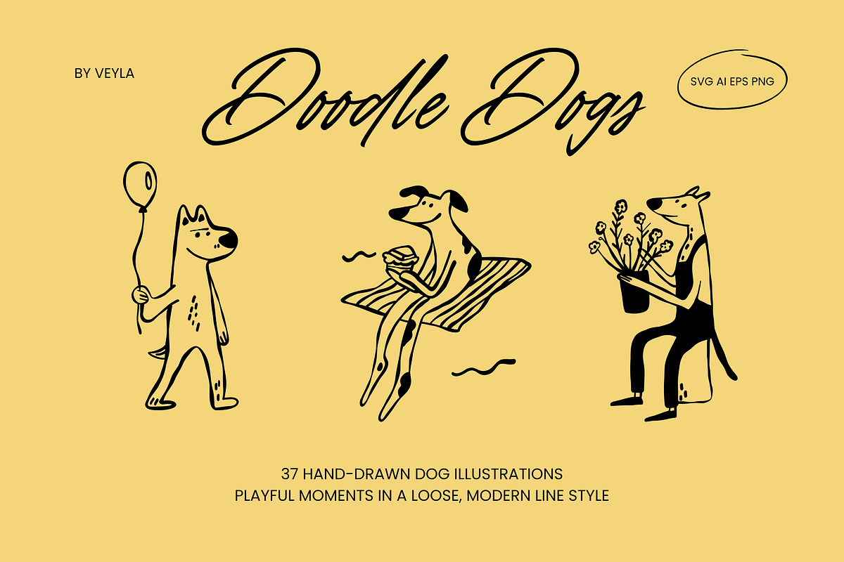 Doodle Dogs: 37 Hand-Drawn Line Art, an Animal Illustration by Veyla (Photo 2 of 12)