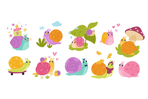 Cute funny snails. Cartoon animal, an Animal Illustration by YummyBuum
