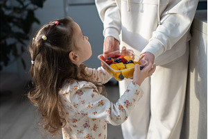 Mother and child in home kitchen, a Food & Drink Photo by undrey