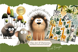 Watercolor Baby Safari Jungle Animal