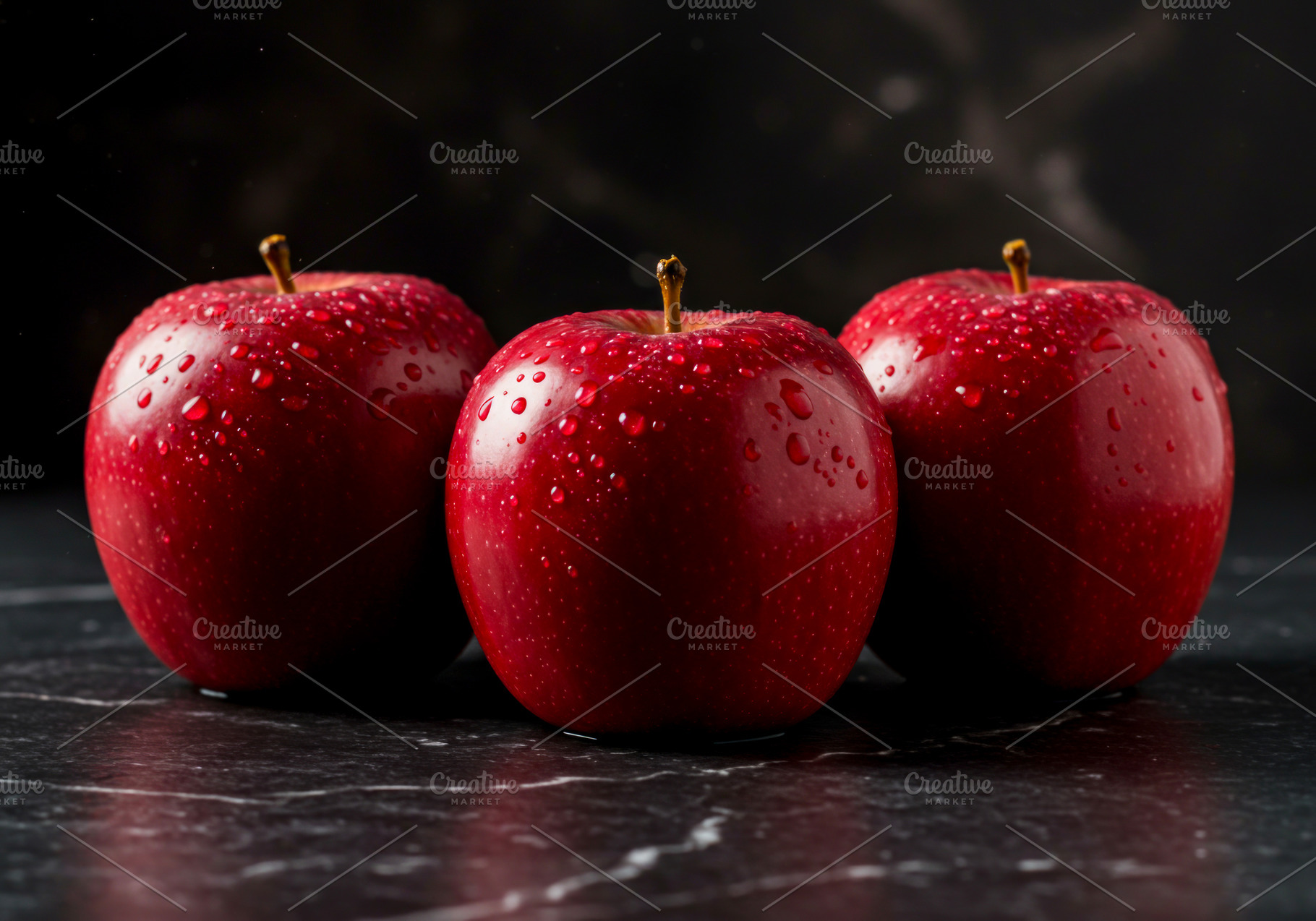 Three fresh red apples with water dr, a Food & Drink Photo by professorinc