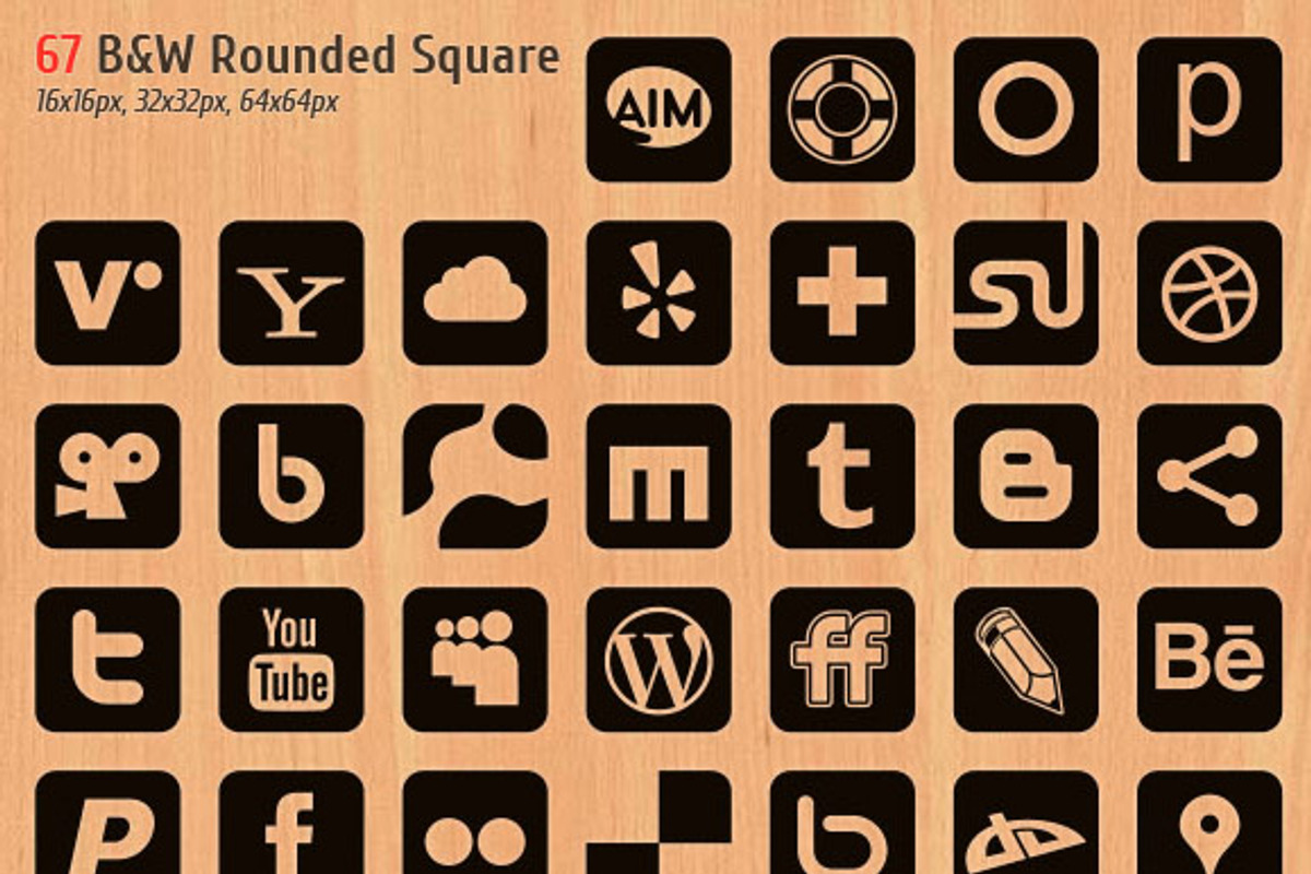 67 B&W Social Media Icons Set preview 4