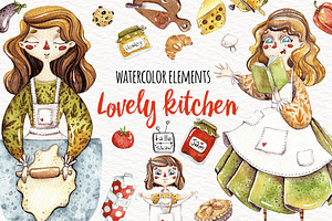 Watercolor Lovely kitchen
