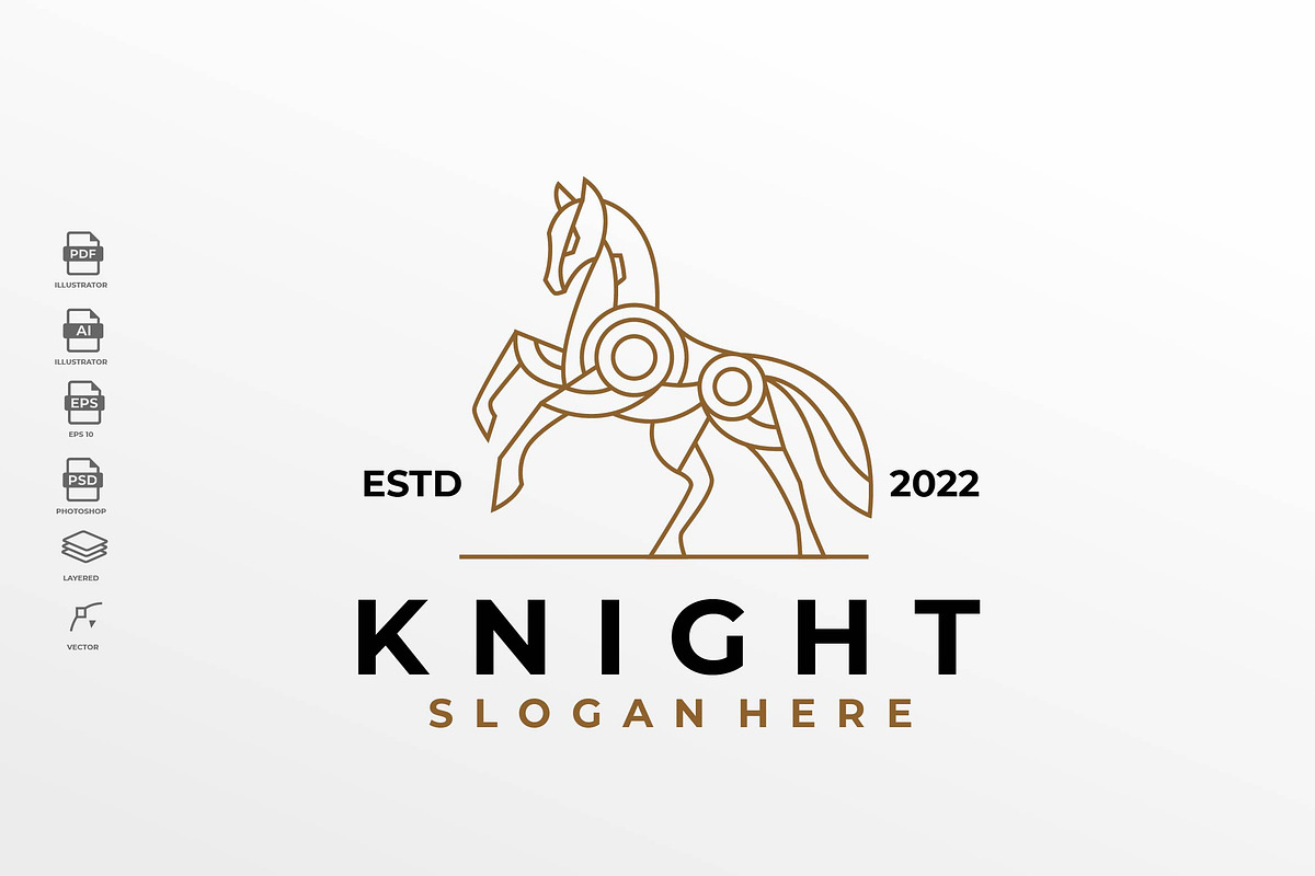 Lineart Knight Horse Tattoo Logo, a Branding & Logo Template by Rupture
