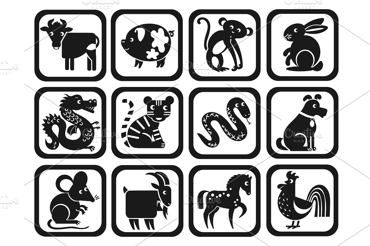 Black geometric animals icons, an Animal Illustration by YummyBuum
