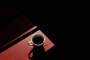 White Coffee Cup on Red Wood, a Food & Drink Photo by Virgo Studio