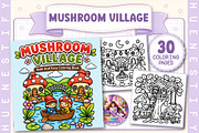 Mushroom Village Coloring Book, a Seasonal Illustration by HueNestify (Thumbnail 1 of 4)
