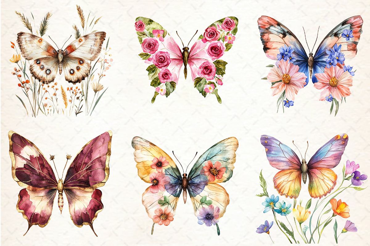 Floral Butterfly Clipart, an Illustration by Libby Wishes (Photo 3 of 7)
